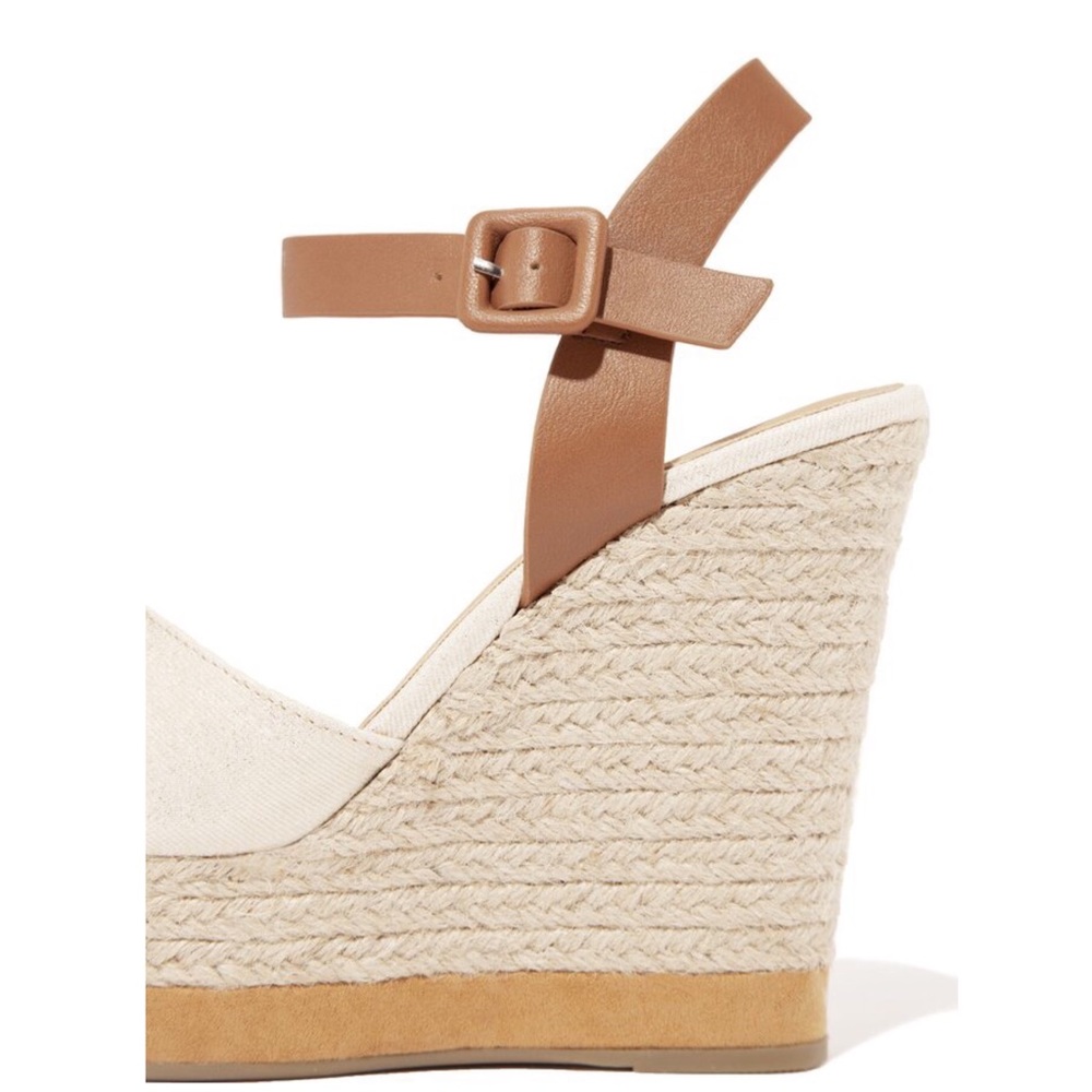 Natural Peep Toe Bow Tie Espadrille Wedge Sandals - Picture 5 of 5
